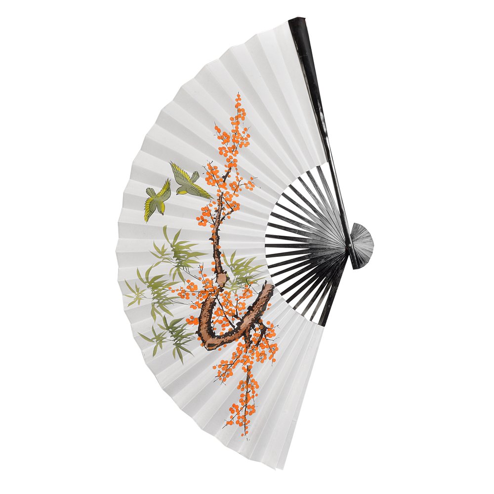 Fächer Silk Blütendruck weiß-bunt, 60 cm