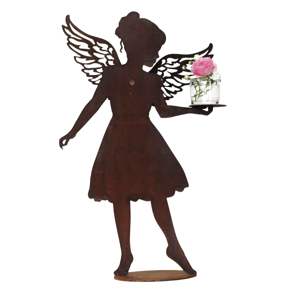 Engel mit Platte/Hand Metall rosteffekt, 56 cm