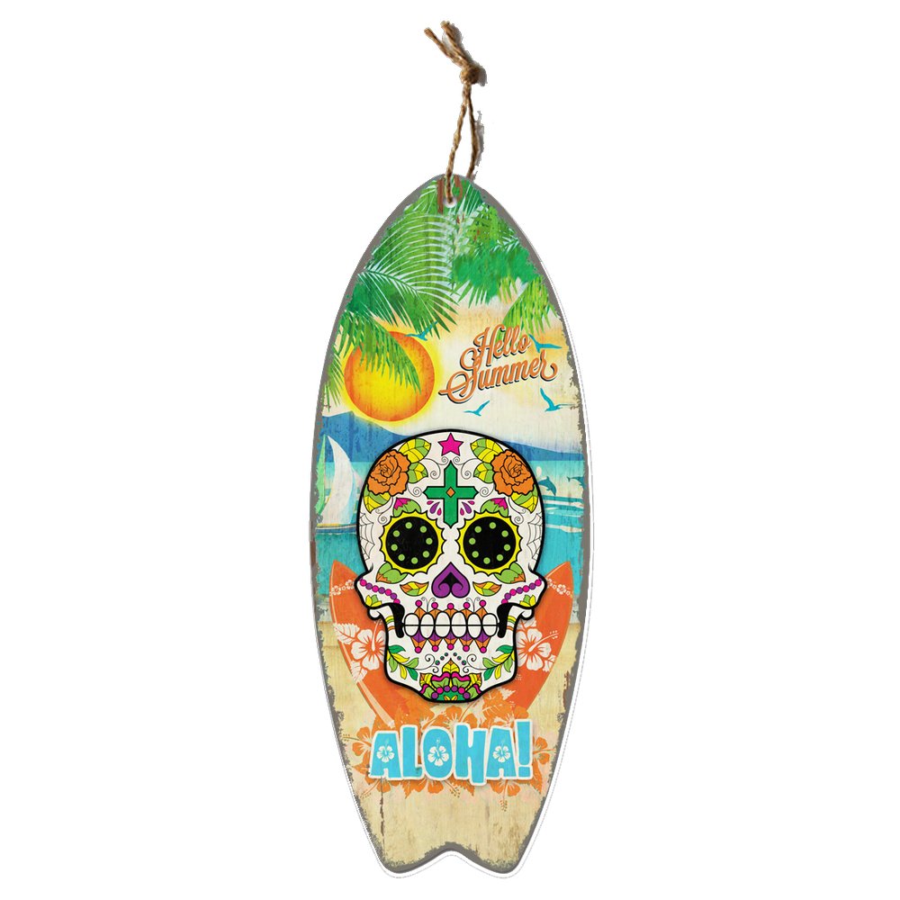 Surfbrett Hello Summer ALOHA bunt, B 30 x T 1,8 x H 78 cm