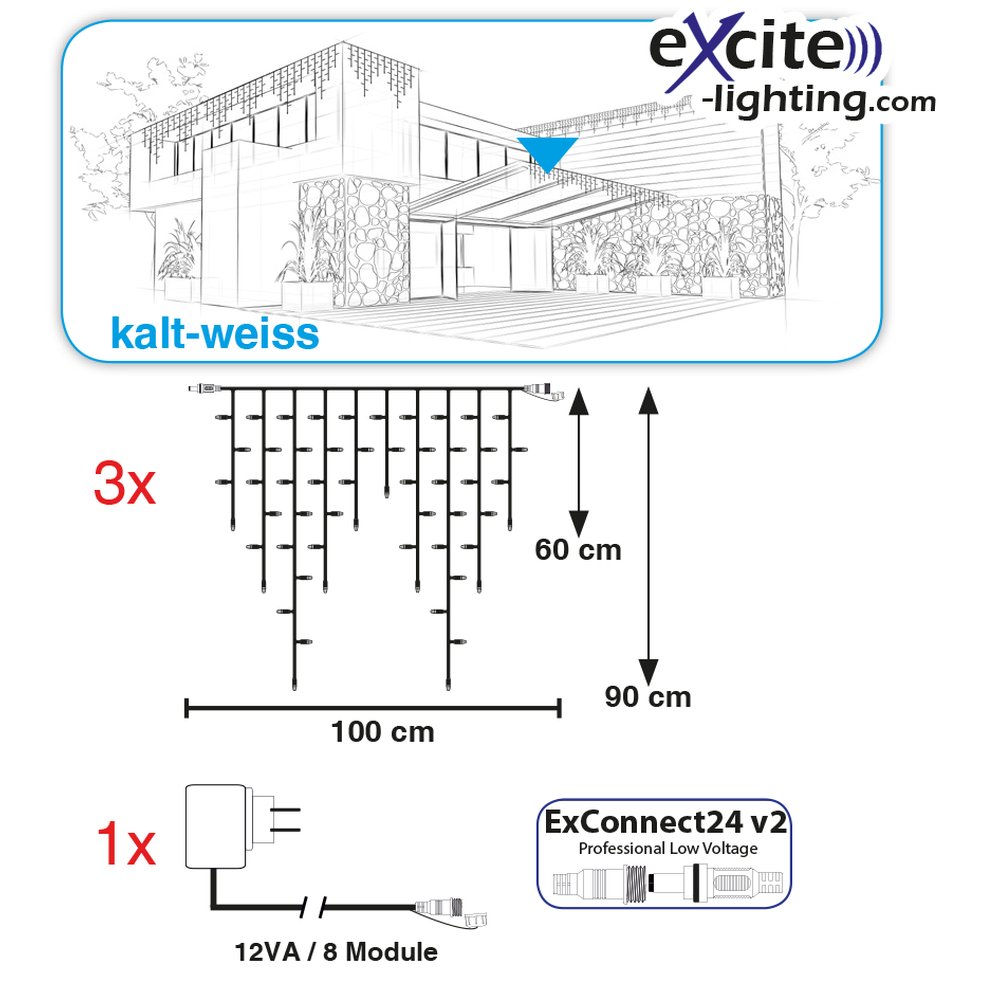 3x LV Ice Light inkl. Netzteil kalt-weiß, transparent,B 300 c