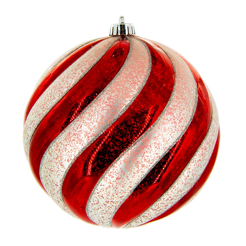 Weihnachtskugel Candy Style rot-weiß, Ø 15 cm