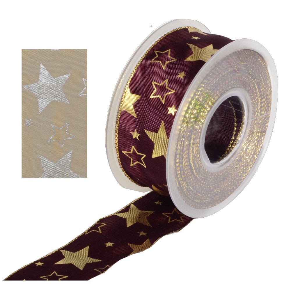 Band Sterne khaki-silber, 40 mm x 20 m