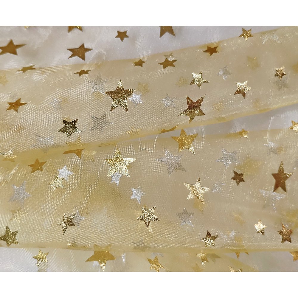 Stoff Organza Sterne gold-gold, 145 cm breit