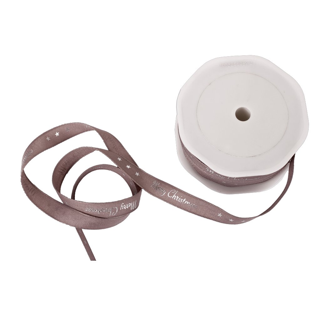 Band Merry Christmas taupe-silber, 12 mm x 20 m