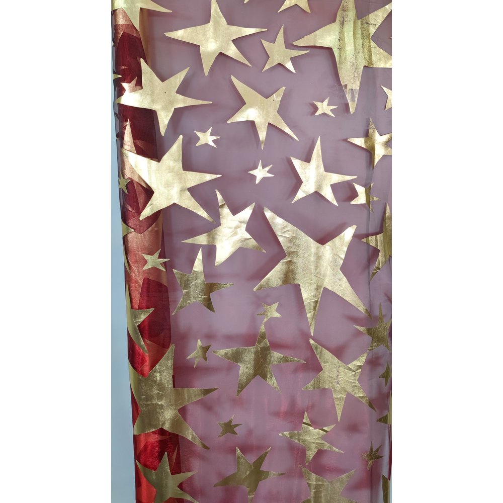 Stoff Apollo (große Sterne) % rot/gold, 150cm breit