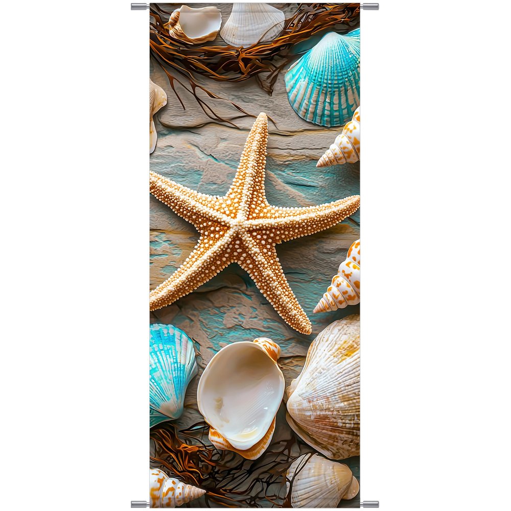 Banner Seestern mit Muscheln bunt,75 x 180 cm
