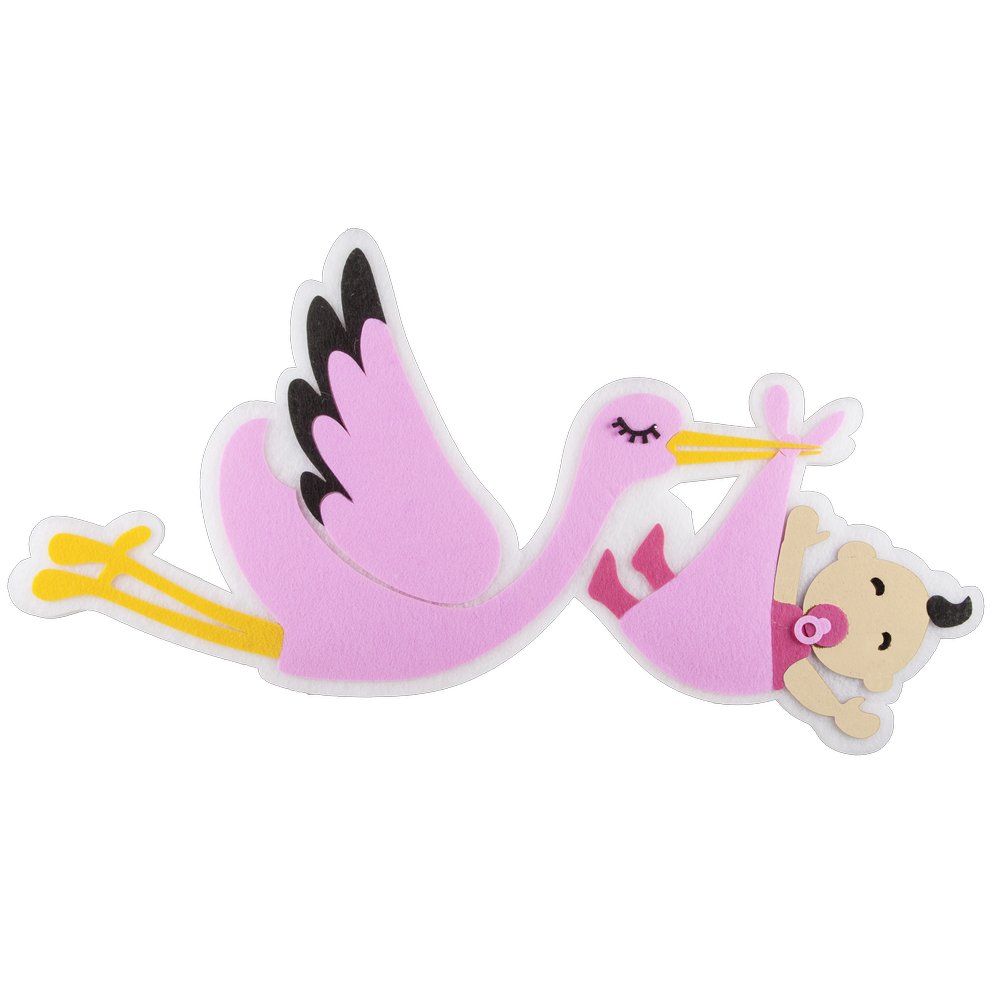 Storch fliegend Baby Mädchen Watteschild, 81 cm