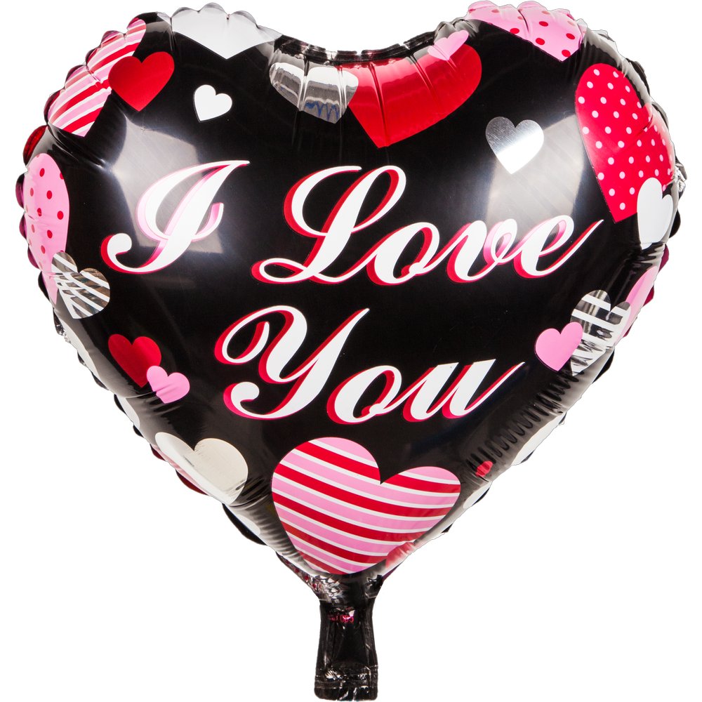 Folienballon Herz I Love You schwarz-pink, 45 cm