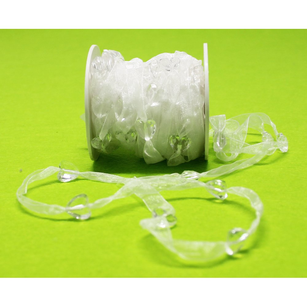 Chiffonband mit Herzen weiß/klar, 10 mm x 10 m