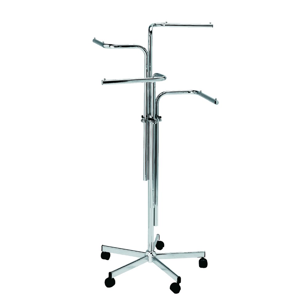 Konfektionsständer 4-Arm-gerade chrom, Ø 74 cm, 110-170 cm ausziehbar