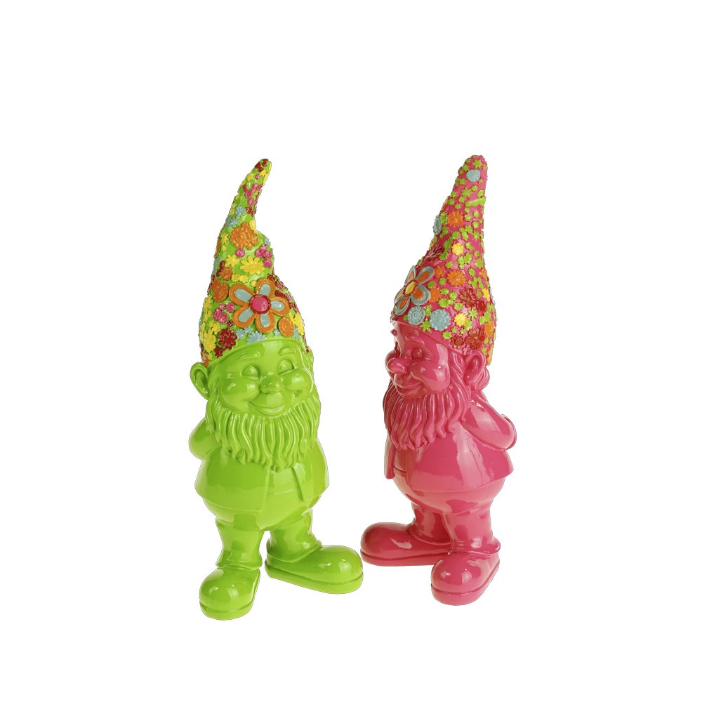 Gartenzwerge Flower Power 2 Stück grün-pink