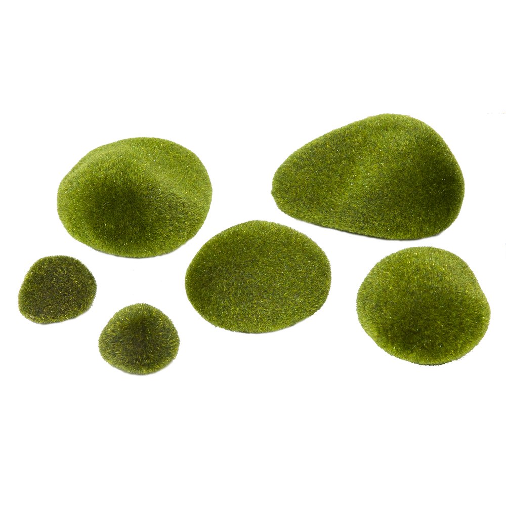 Moossteine beflockt, 6 Stück, je 2x 5/8/12 cm