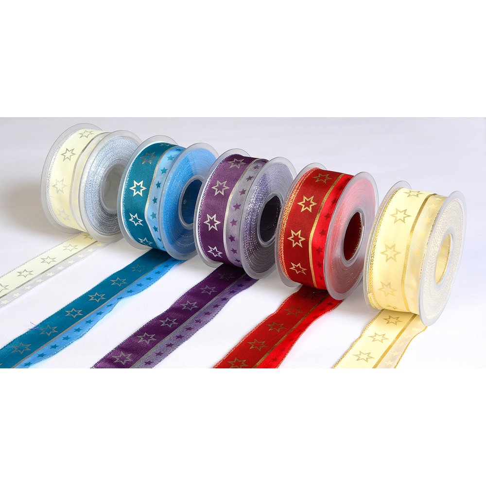 Band Sterne violett-silber, 40 mm x 20 m