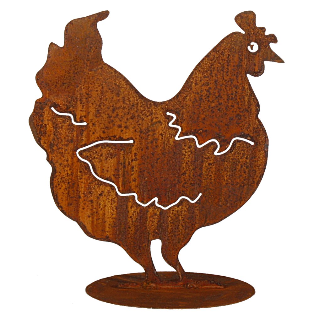 Huhn auf Platte Metall/Rosteffekt, 28 x 30 cm