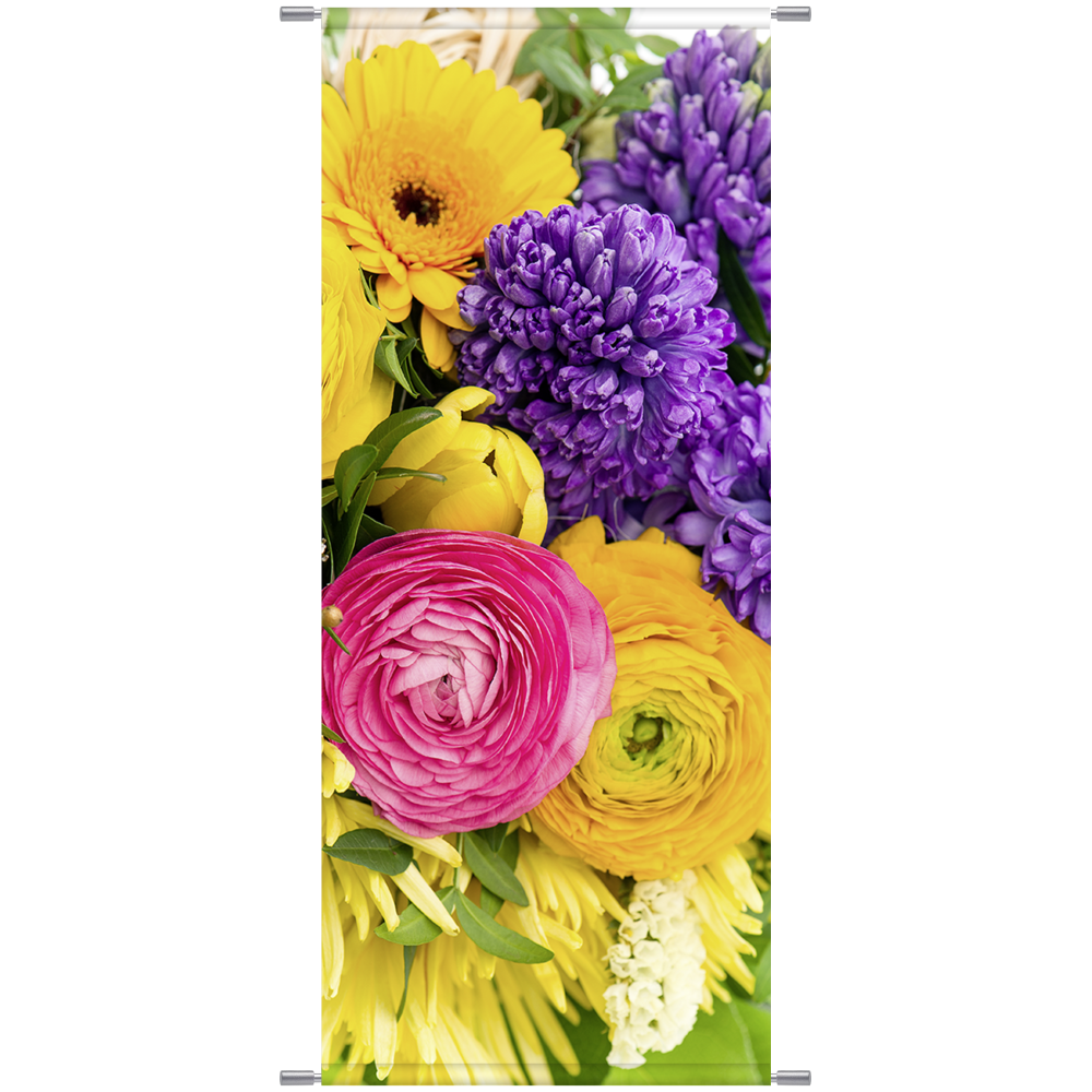 Banner Blütenköpfe-Mix gelb-lila-pink 180 cm