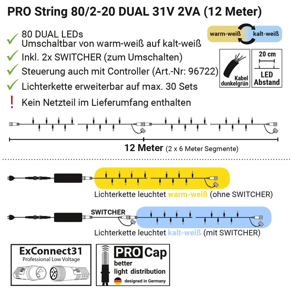 PRO String DUAL warm-weiß + kalt-weiß 31V (2 x 6 Meter)