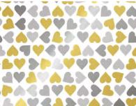 Geschenkpapier Metallic Herzen silber/gold, 50 cm x 50 m