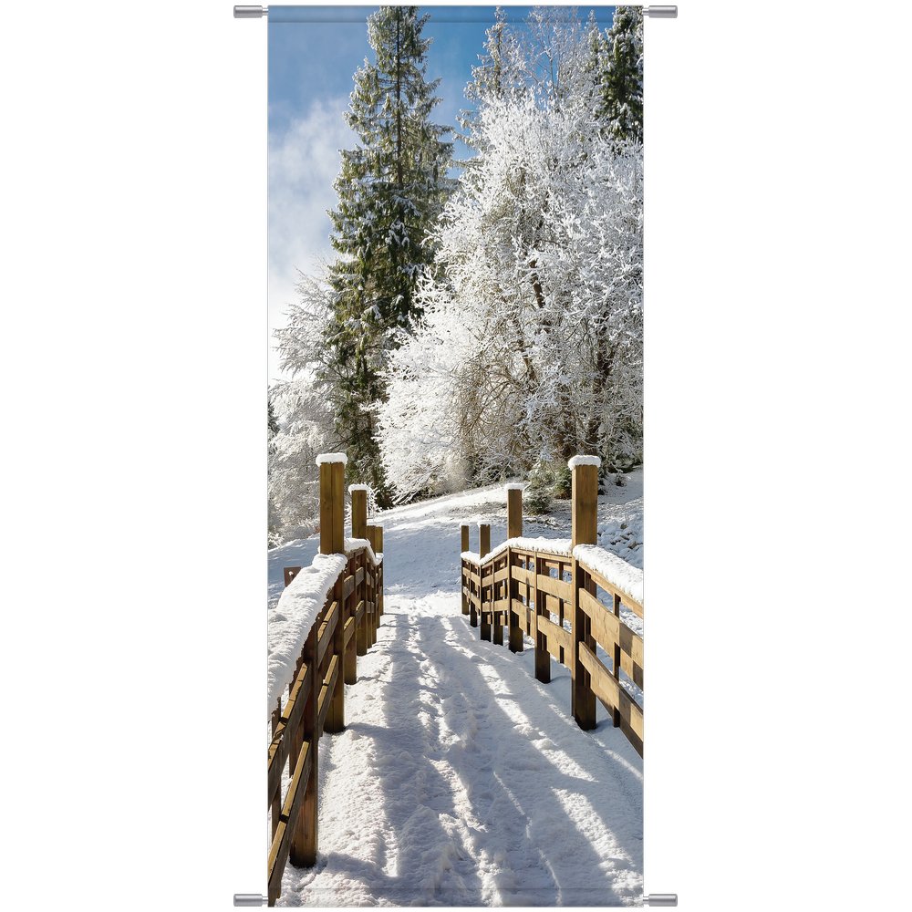 Banner Wintertanne mit Brücke, 75 x 180 cm