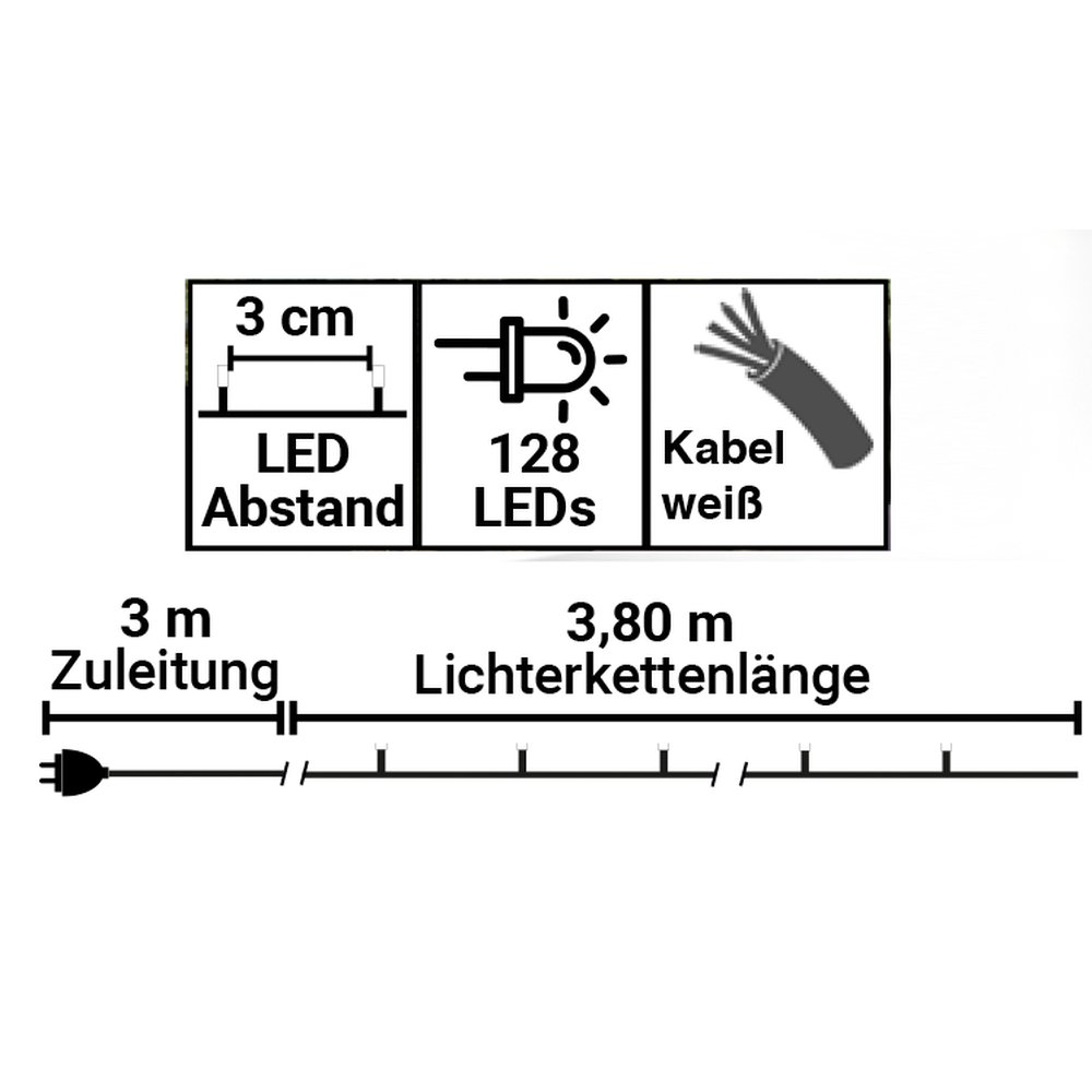 Lichterkette Baumwol  warm-weiß + kalt-weiß 128 LEDs