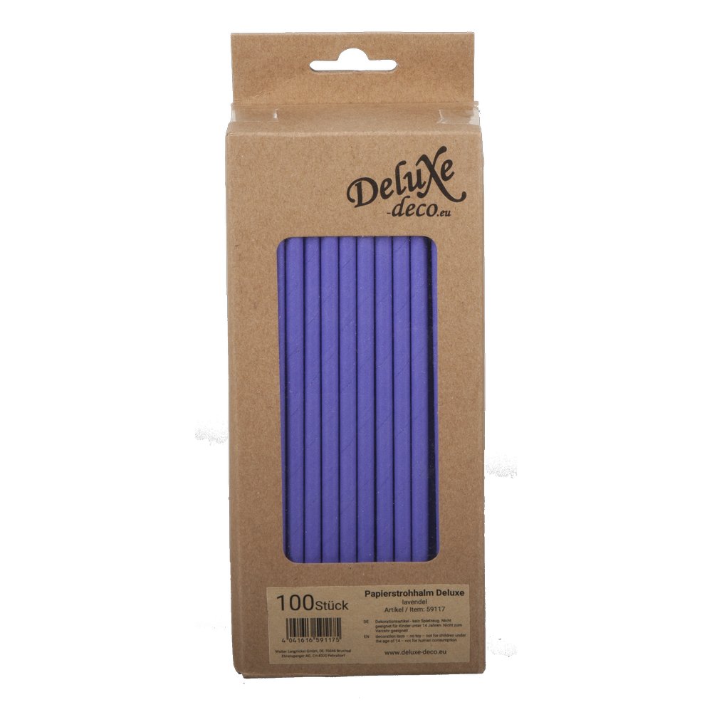 Papierstrohhalme Deluxe lavendel, 100 Stück, Ø 6 mm