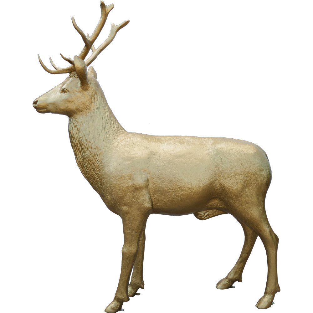 Fiberglas Objekt Hirsch XL gold, 185x50xH225 cm