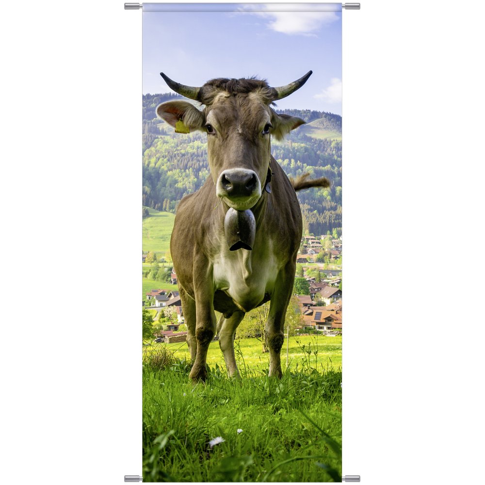 Banner Kuh auf Weide grün/natur, 75 x 180 cm