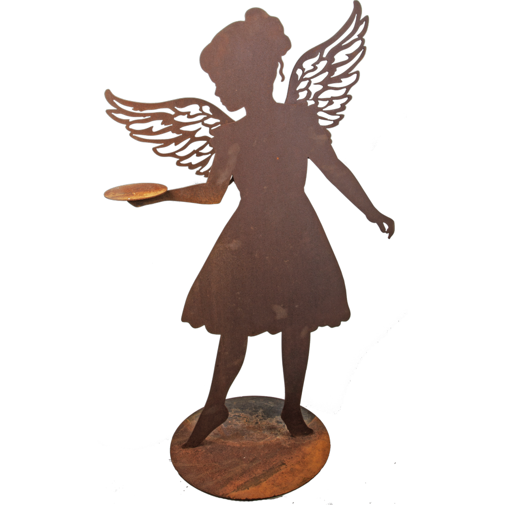 Engel mit Platte/Hand Metall rosteffekt, 56 cm