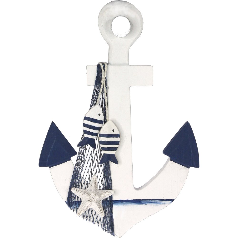 Anker Holz Maritim blau-weiß, 25 x 16,5 x 3 cm