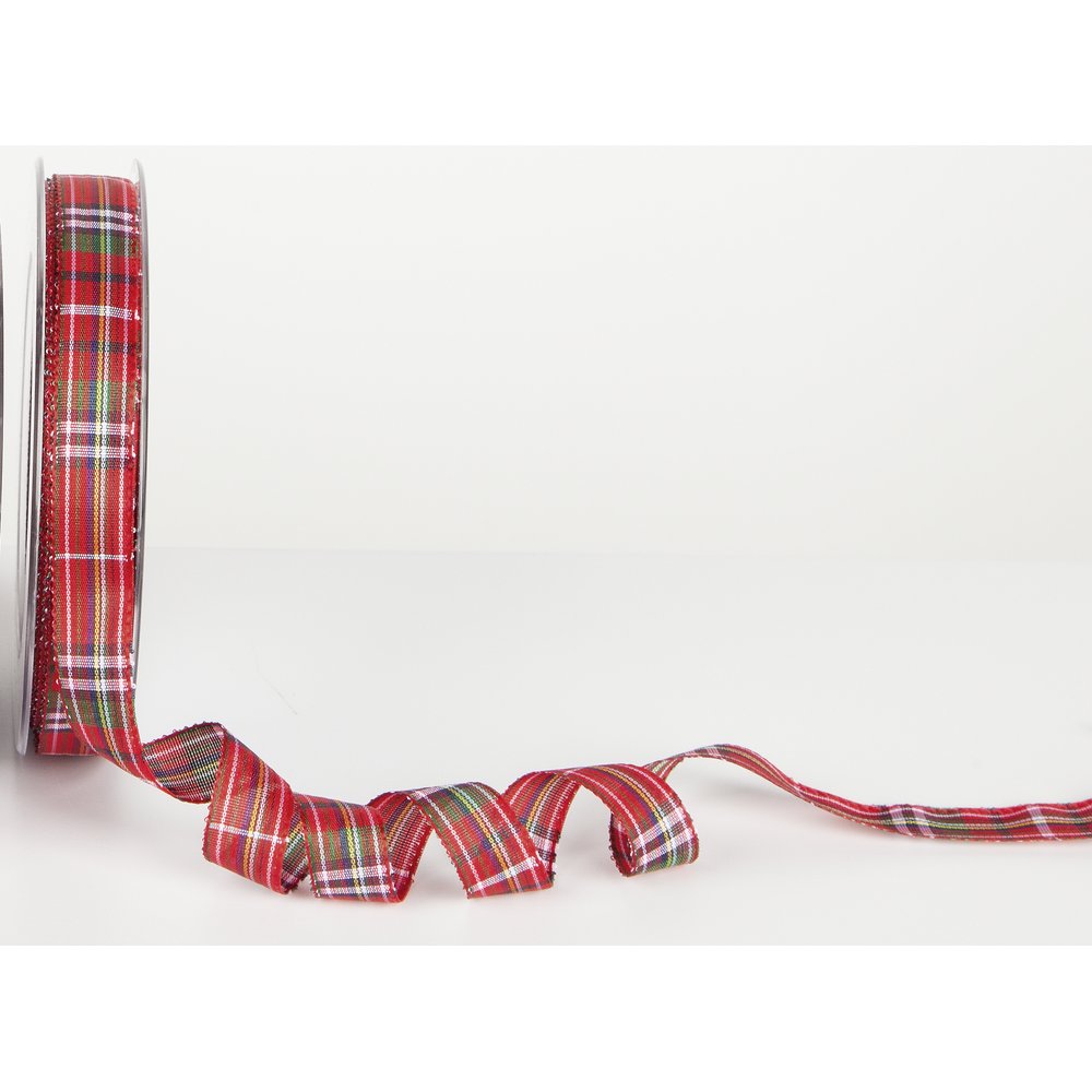 Band Schottisch Karomuster rot/bunt, 15 mm x 20 m