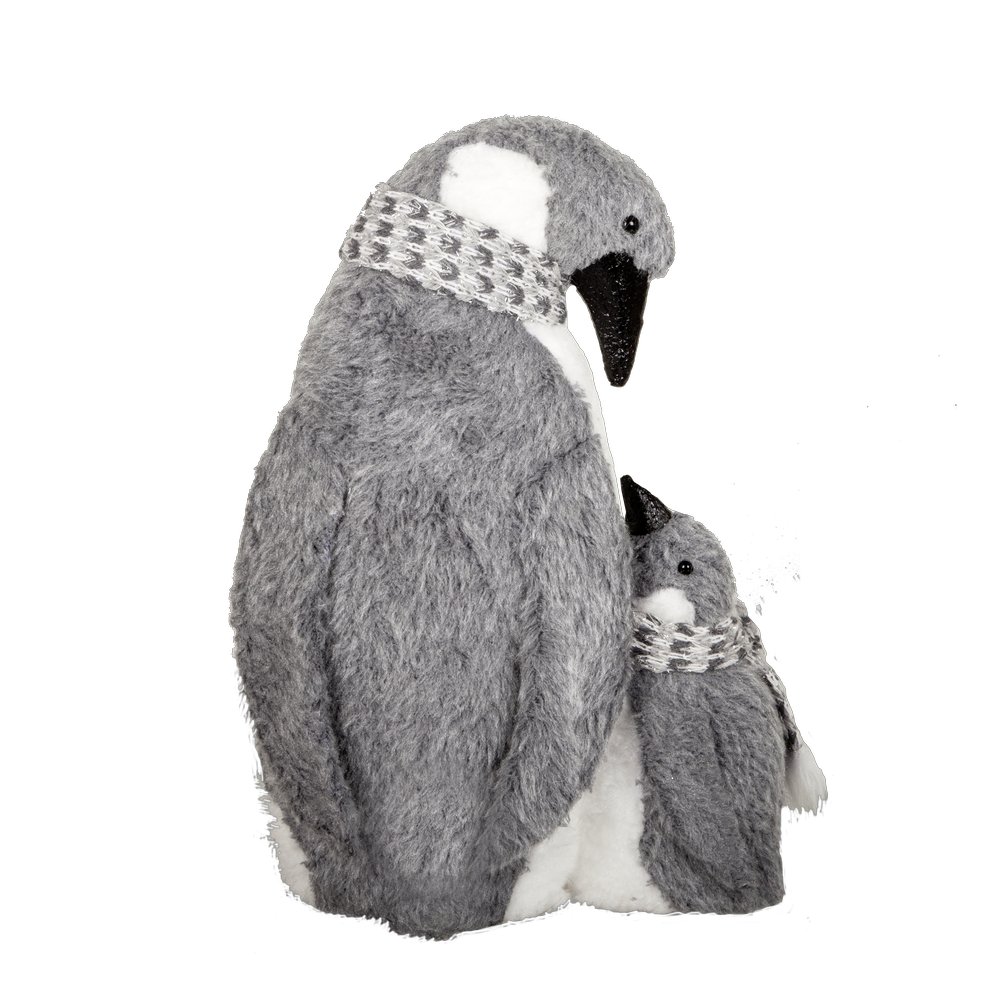 Pinguin Cool mit Kind grau/weiß, H 38 cm