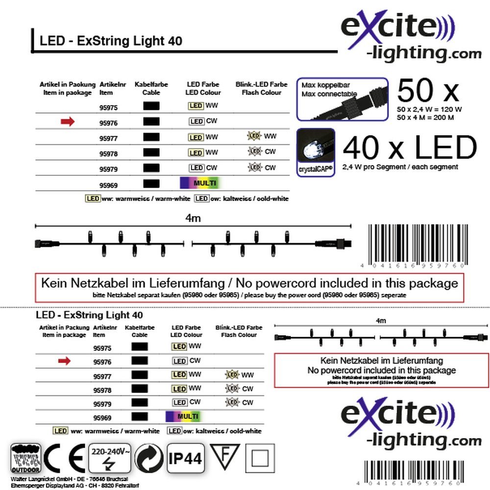LED-ExString Light 40 kw schwarz, 40 LED kw,L 4m