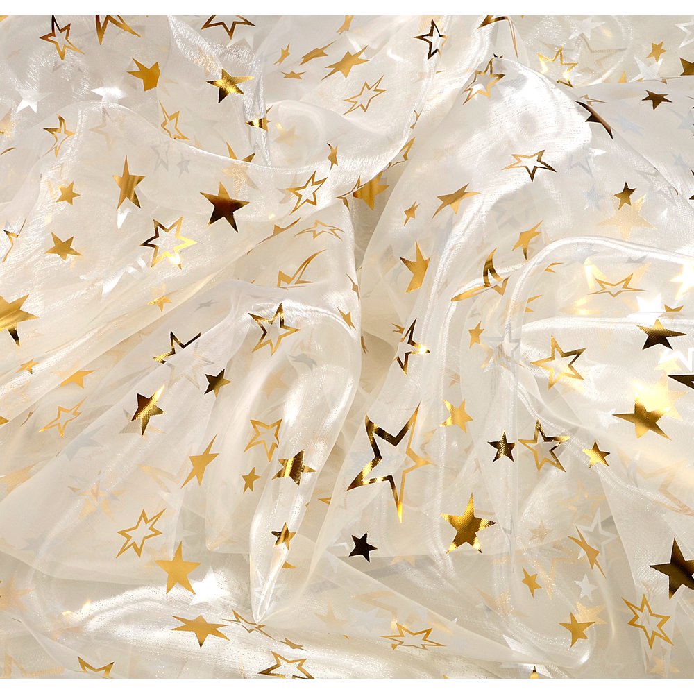 Chiffon Star Souplesse Sternenstoff weiß-gold, 150 cm breit