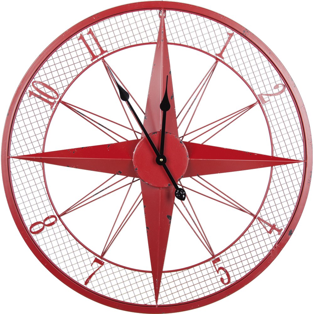 Wanduhr Nautik Kompassdesign rot, Ø 68 cm