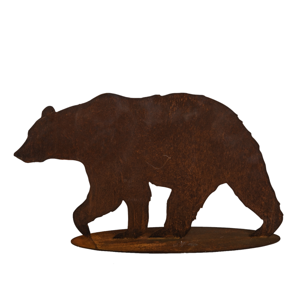 Bär gehend auf Platte Metall rosteffekt klein