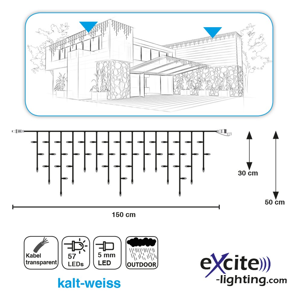 LED LV Ice Light 57 LEDs v2 kalt-weiß, transparent,B 150 c