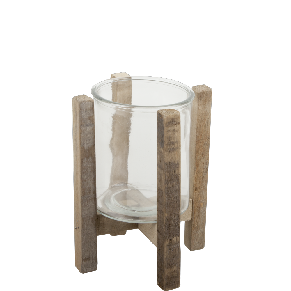 Kerzenhalter Vintage Holz/Glas braun/klar, 21 cm