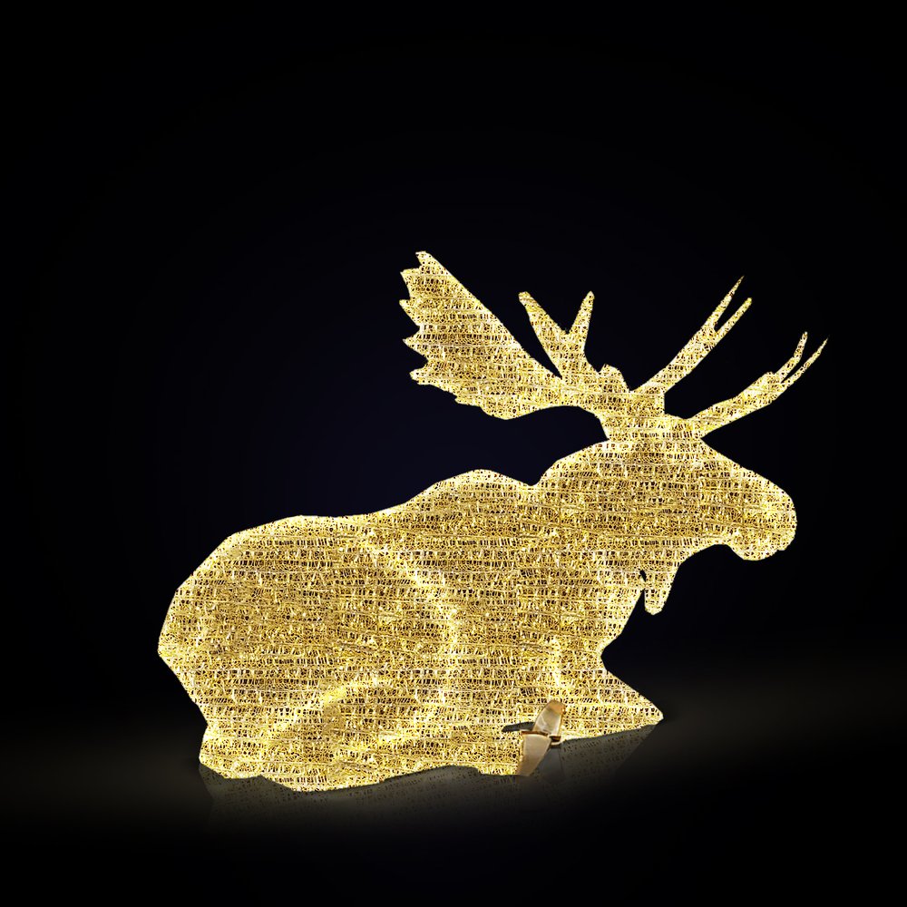 Lichtobjekt 3D Elch liegend warm-weiß/gold, 290 x 175 x H 110 cm