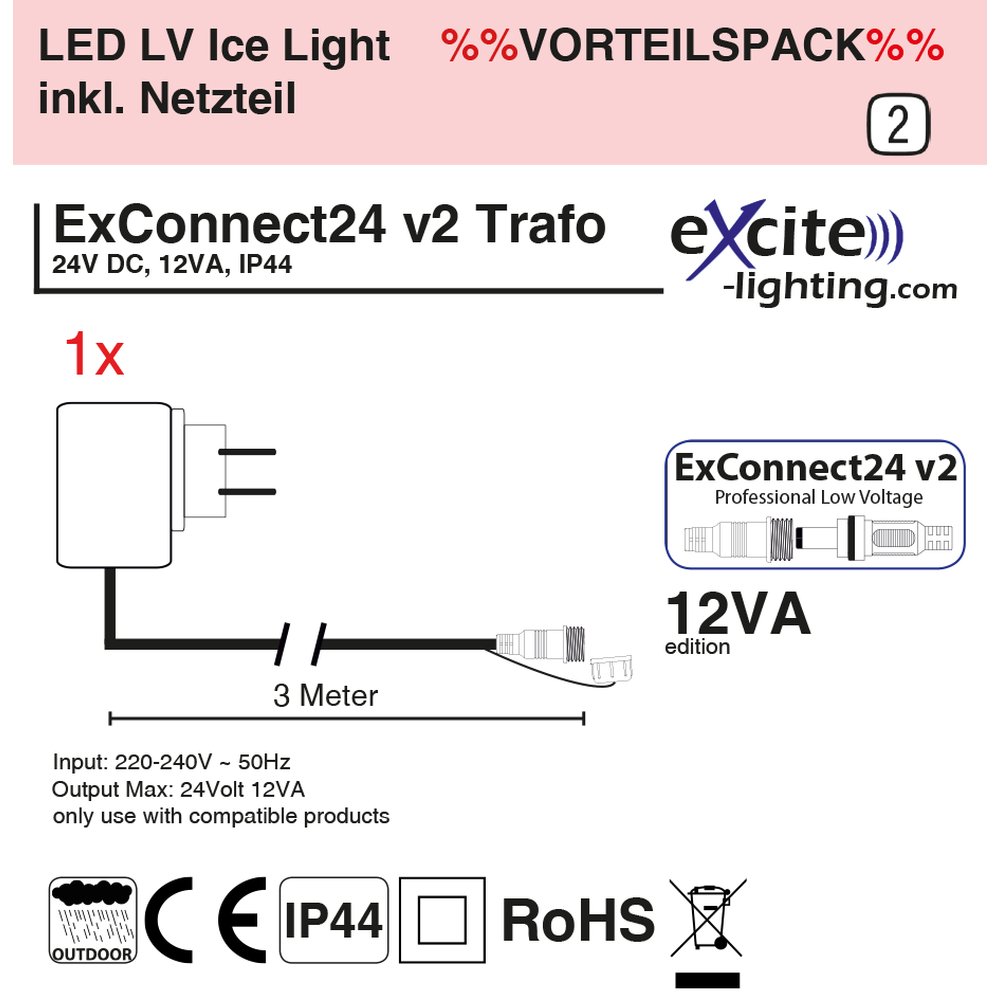 3x LV Ice Light inkl. Netzteil warm-weiß, transparent,B 300 c