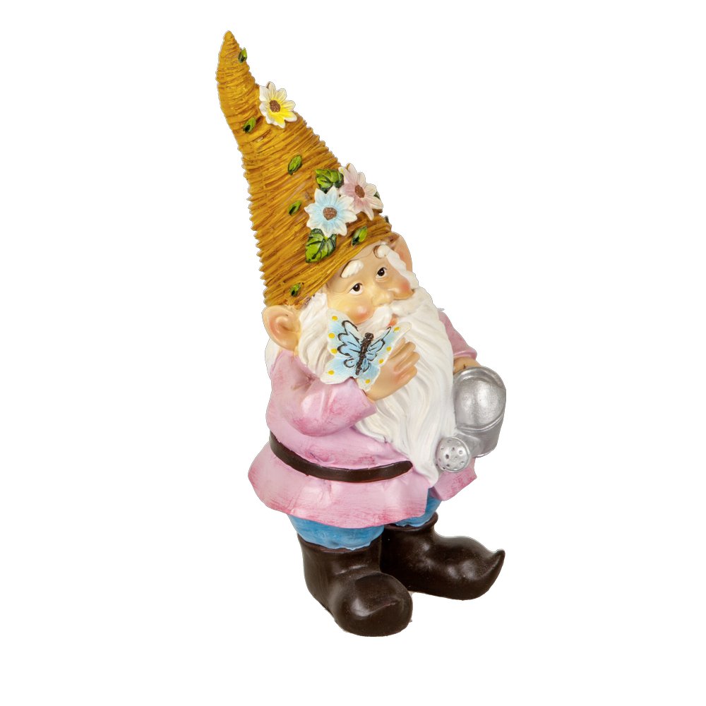 Gartenzwerg Oskar + Blütenhut rosa-bunt 26,5 cm