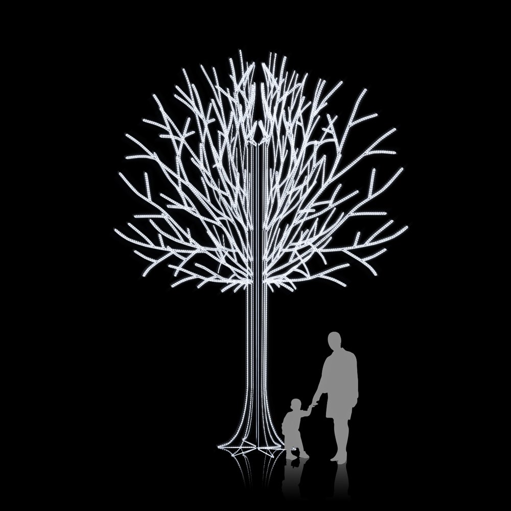 Lichtobjekt 3D Baum Future kalt-weiß, 370 x 370 x H 500 cm