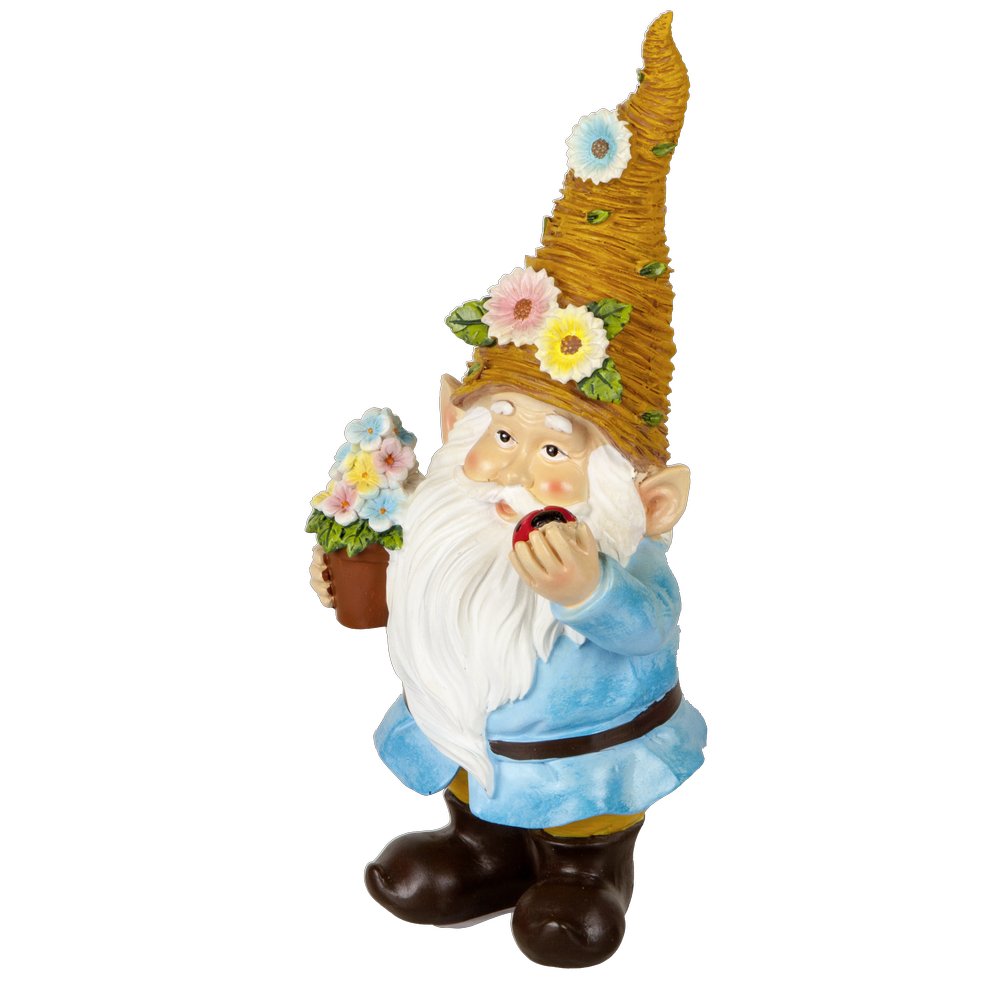 Gartenzwerg Oskar + Blütenhut blau-bunt 26,5 cm