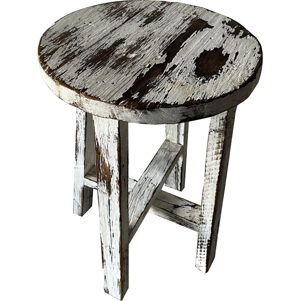 Hocker Holz Antik-Art weiß-vintage Ø 24 x Höhe 35 cm