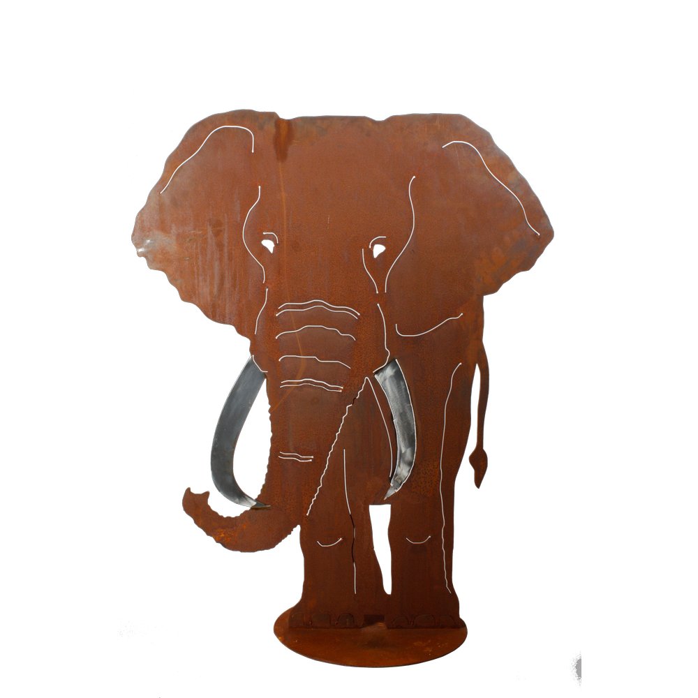 Elefant Metall/Rosteffekt Metall auf Platte, 95 x 120 cm
