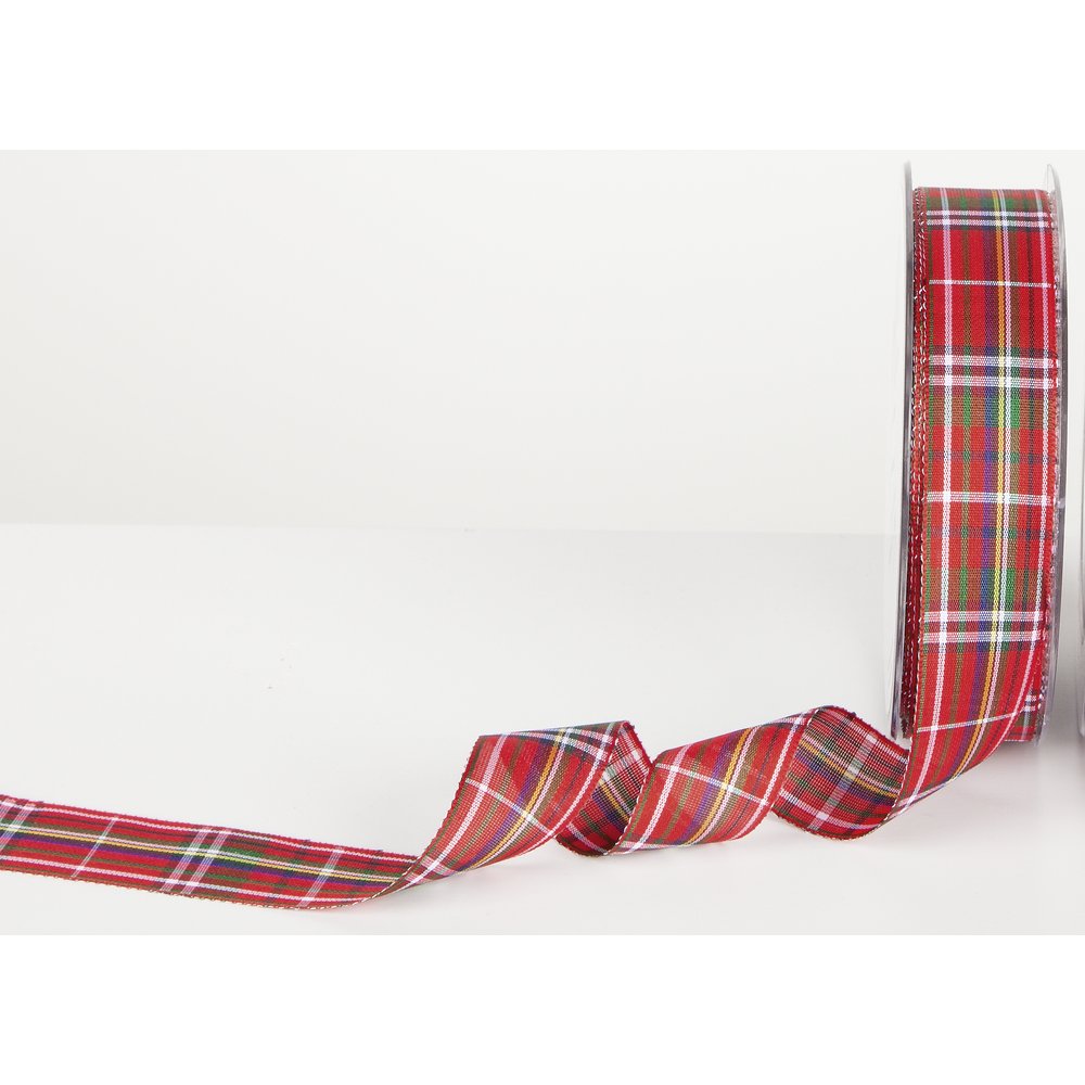 Band Schottisch Karomuster rot/bunt, 25 mm x 20 m