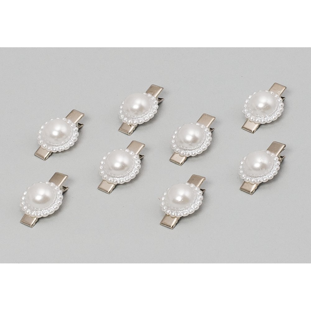 Perlenmotiv auf Clip, 8 Stück weiß, 2 cm, Clip 3 cm