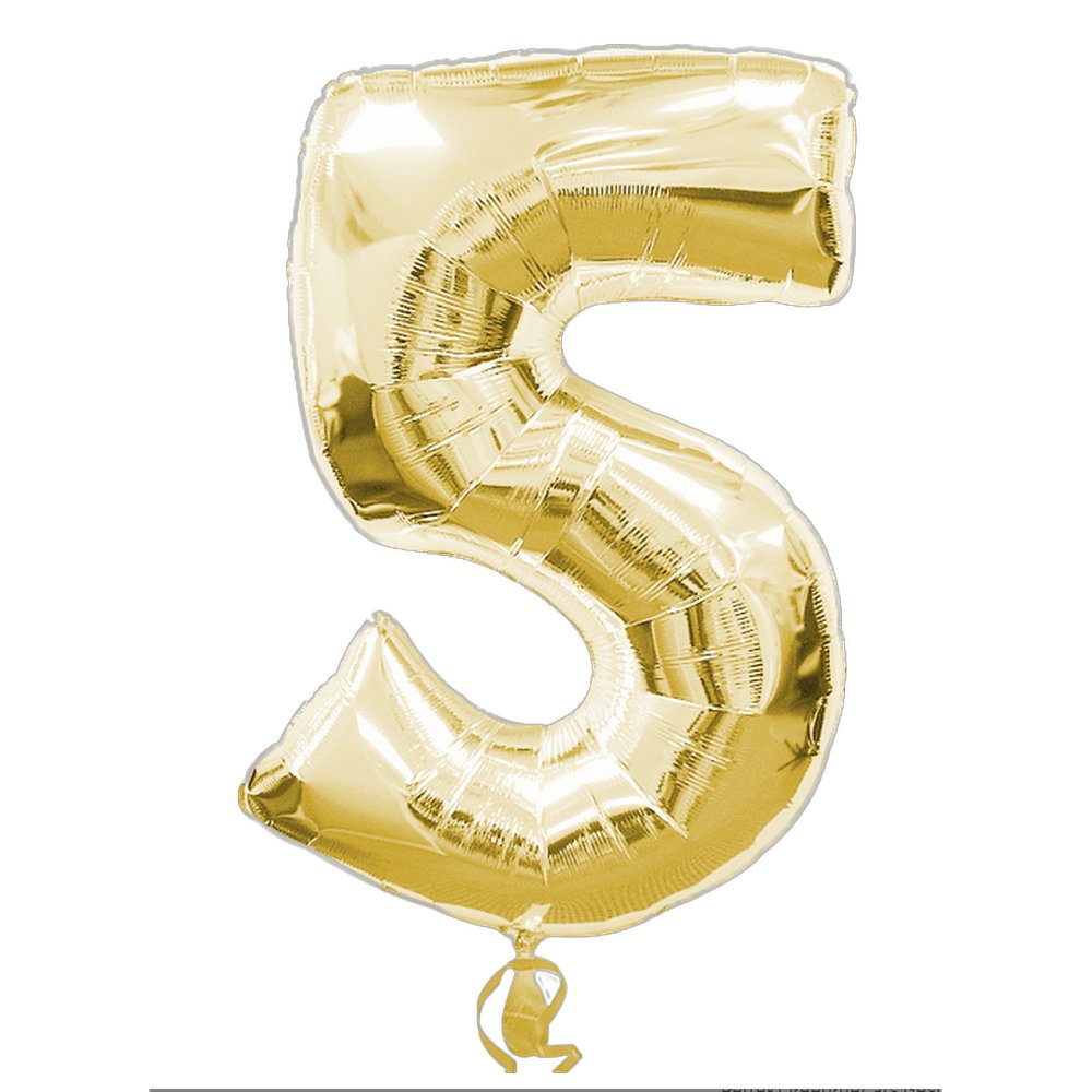 Folienballon XL Zahl gold, Zahl 5