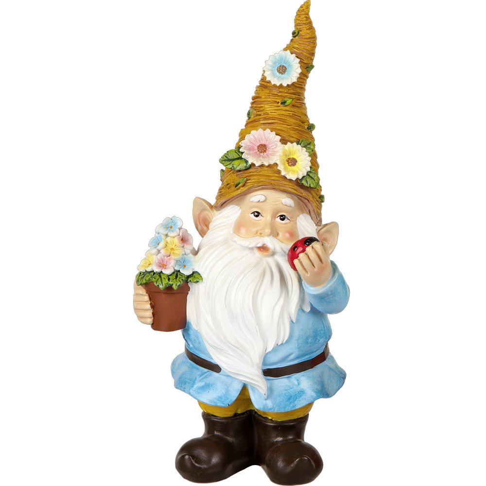 Gartenzwerg Oskar + Blütenhut blau-bunt 26,5 cm