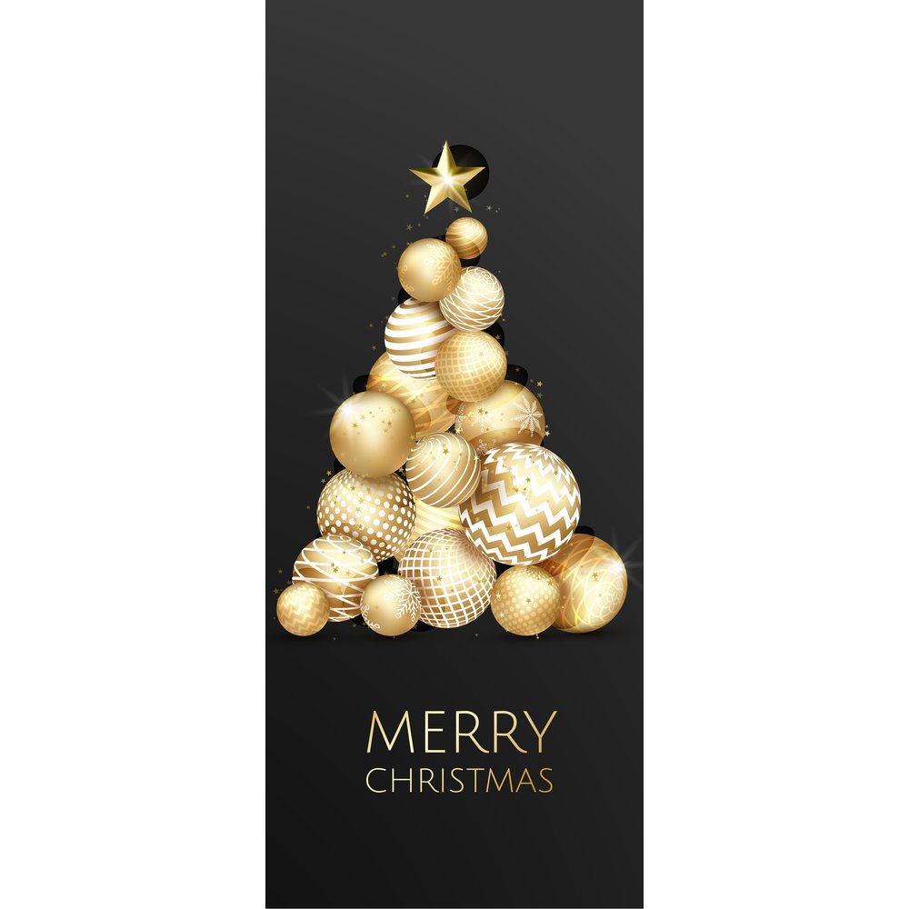 Banner Kugelbaum mit Text gold/schwarz,75 x 180 cm