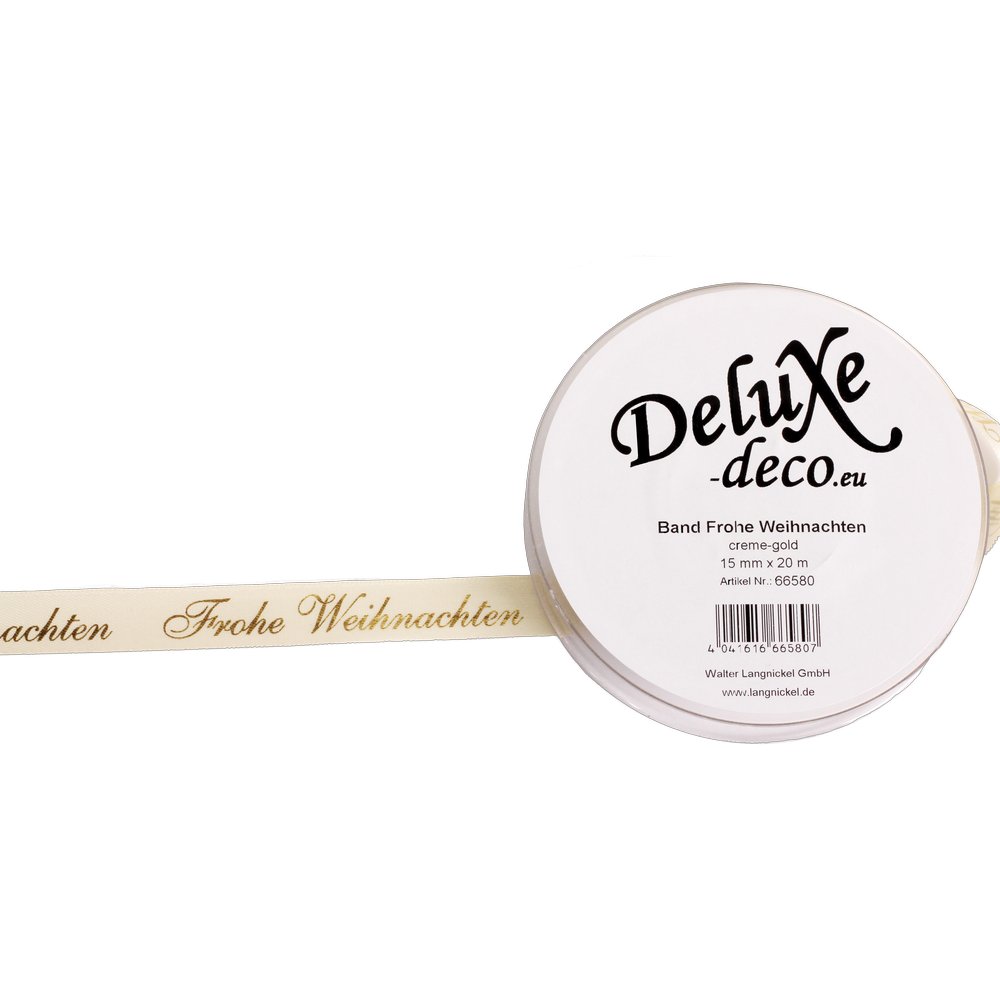 Band Frohe Weihnachten Schriftzug creme-gold, 15 mm x 20 m