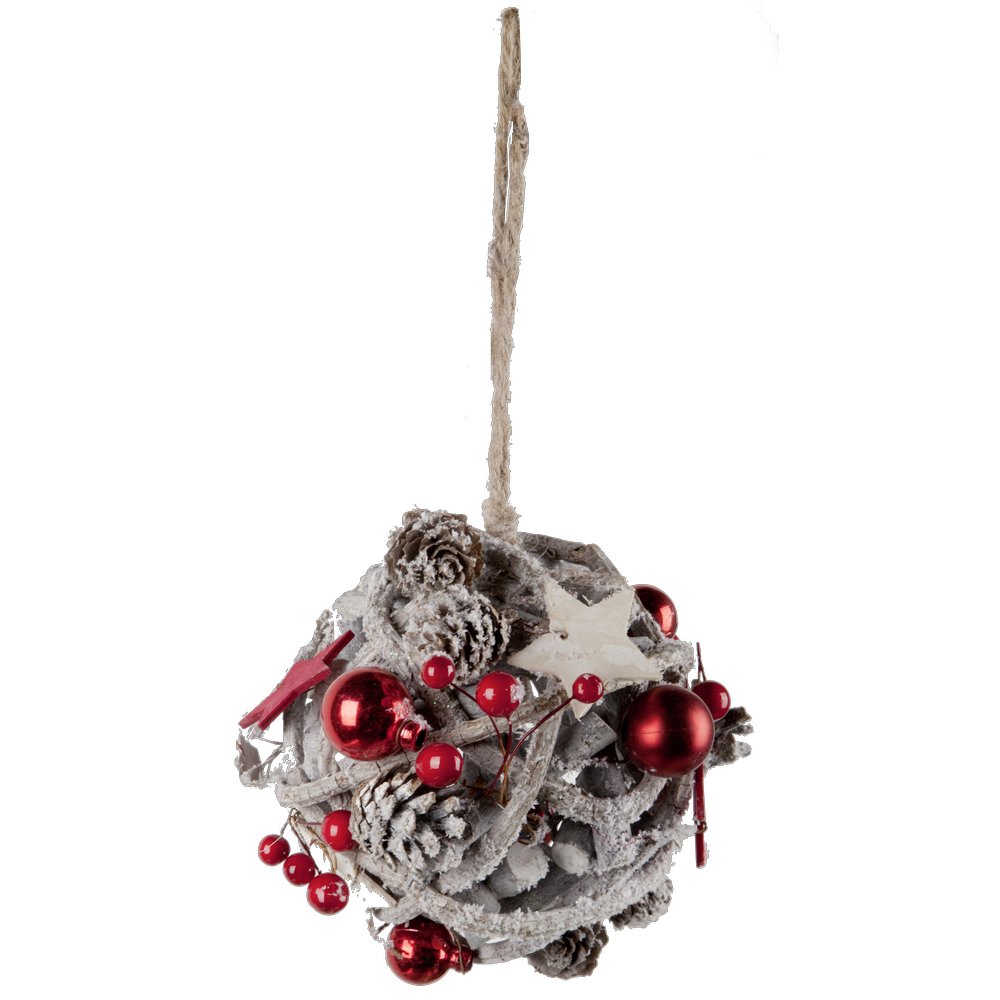 Frosty Holzzweigball mit Kugeln, Ø 13 cm